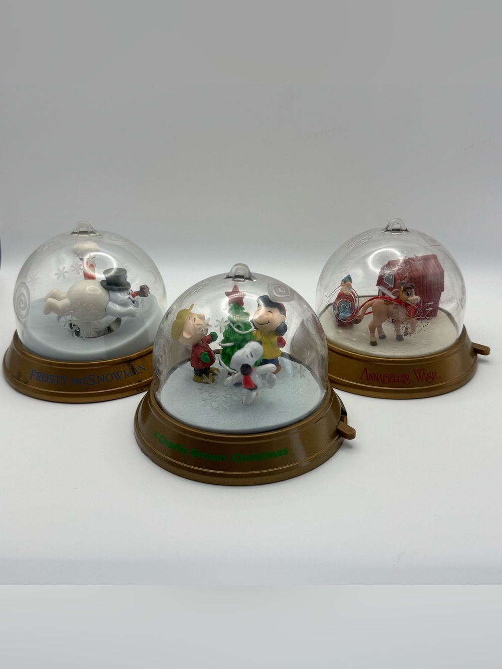 Vintage 1999 Peanuts Frosty Annabelle’s Wish Christmas Spinning Dome Lot of 3